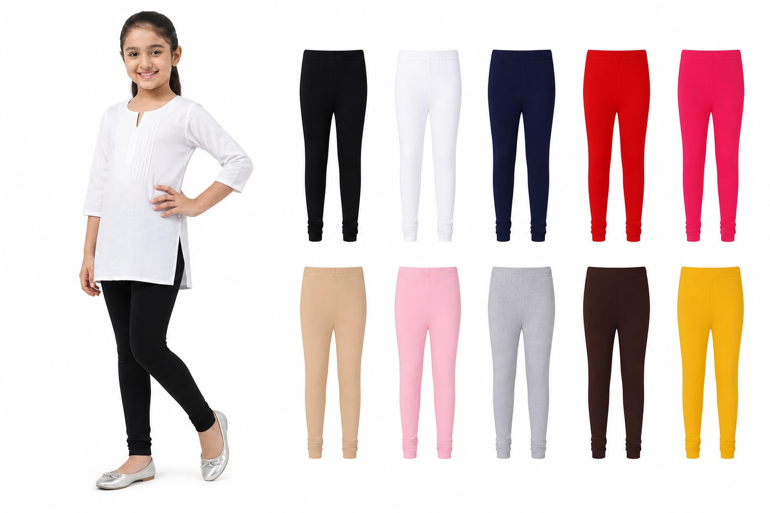 Girls Ultra Soft Premium Cotton 4-Way Stretch Leggings: A Well-Known Brand, Stretchable Fabric that Moves with the Body. 5 PIS Combo-image-34