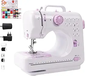 Mini Máquina de Costura Portátil 110–220V com 12 Pontos e Pedal | Compacta, Elétrica e Doméstica | Velocidade Ajustável, Kit Completo com Linhas Coloridas e Tesoura