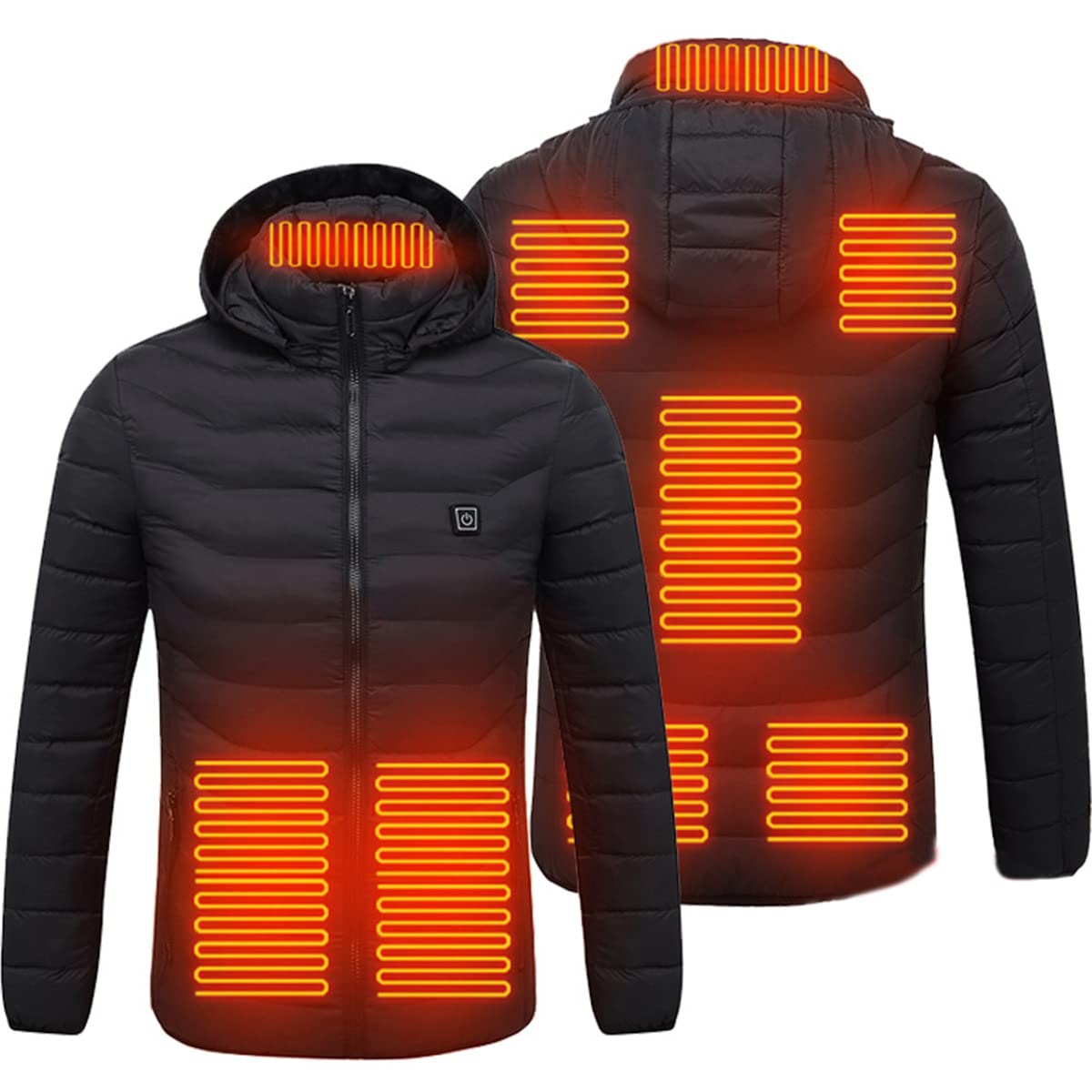 scosao Heated Jacket Rechargeable Heated Coat 8 Heat Zones for Women and Men with Detachable Hood Winter Outdoor Warm Jackets