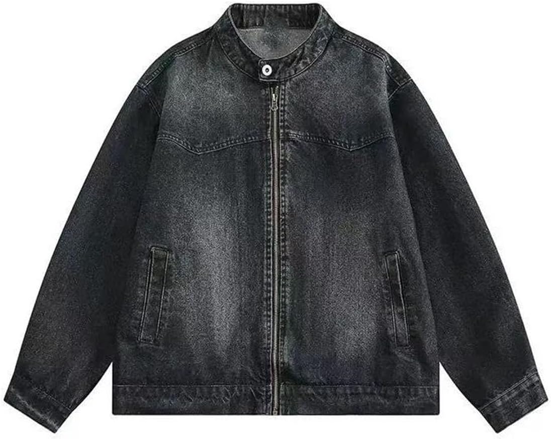 Men's Vintage American Washed Denim Jacket Loose Fit Cotton Outerwear For Casual Street Style Daily Wear
