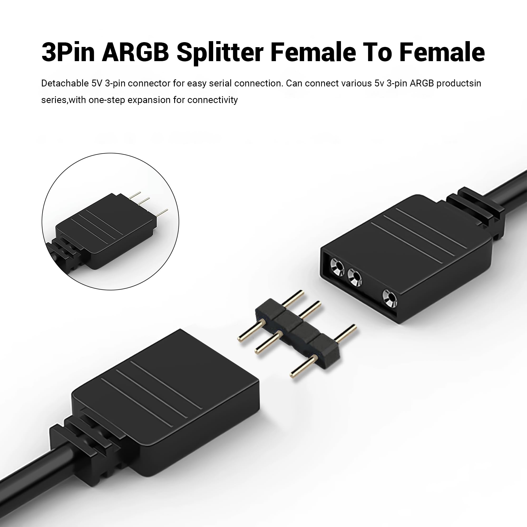 Cable alargador ARGB 1:1, 5V, 3 pinos hembra a hembra, direccionable, cable de sincronización LED para ventiladores y luces LED (30 cm, blanco, 2 unidades)