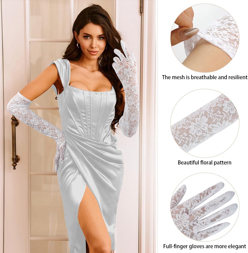 Tea Party Gloves - Long Lace Bridal & Wedding Gloves for Floral Costume - Image 3