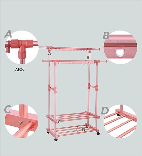 Miniatura 5 de UNNS Perchero plegable de secado de suelo de 3 capas soporte plegable para ropa de lavandería ruedas rodantes adecuadas para balcón lavandería