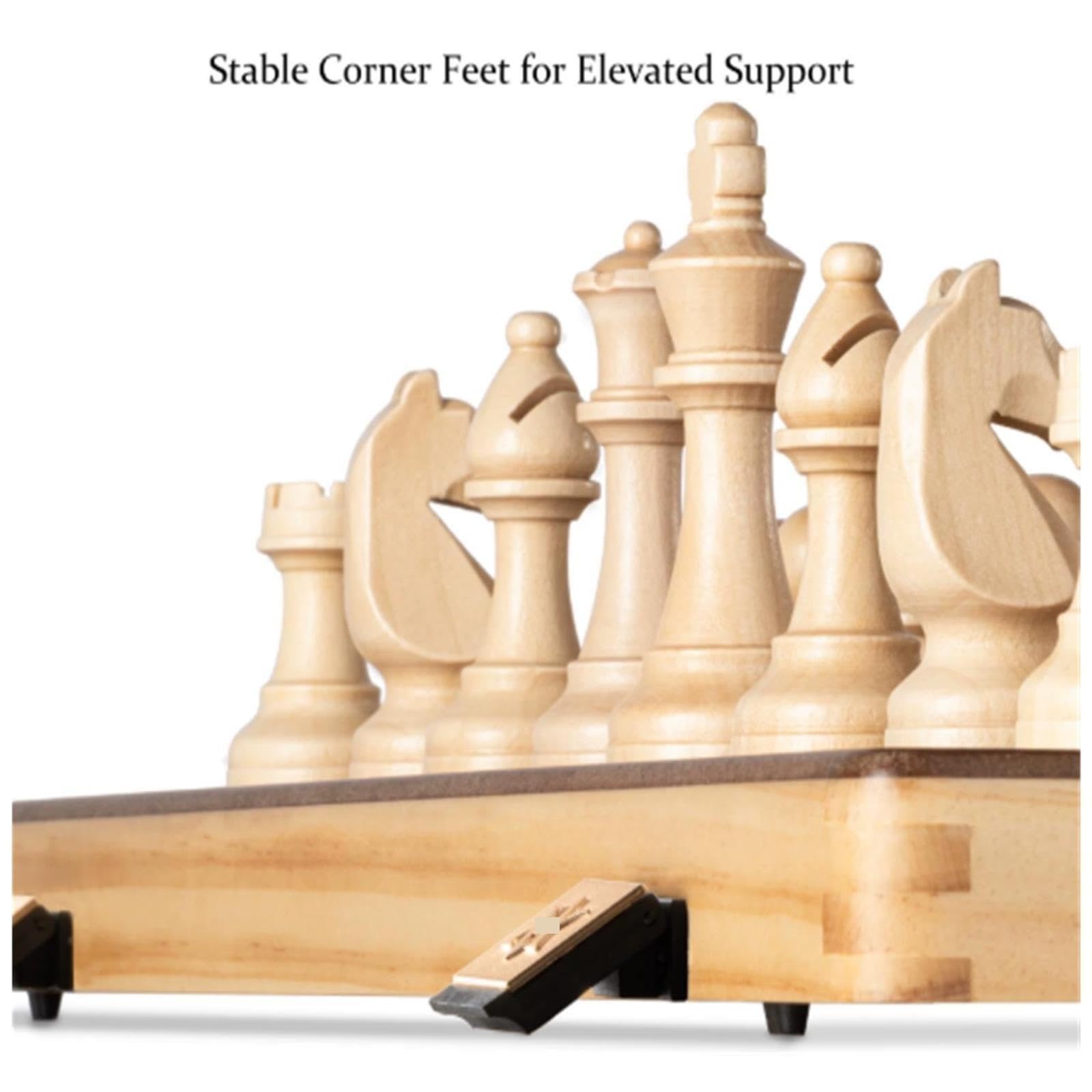 Set di scacchi internazionale pieghevole in legno | Con pezzi degli scacchi in faggio, scacchiera pieghevole, gioco da tavolo di strategia educativa(Beige)