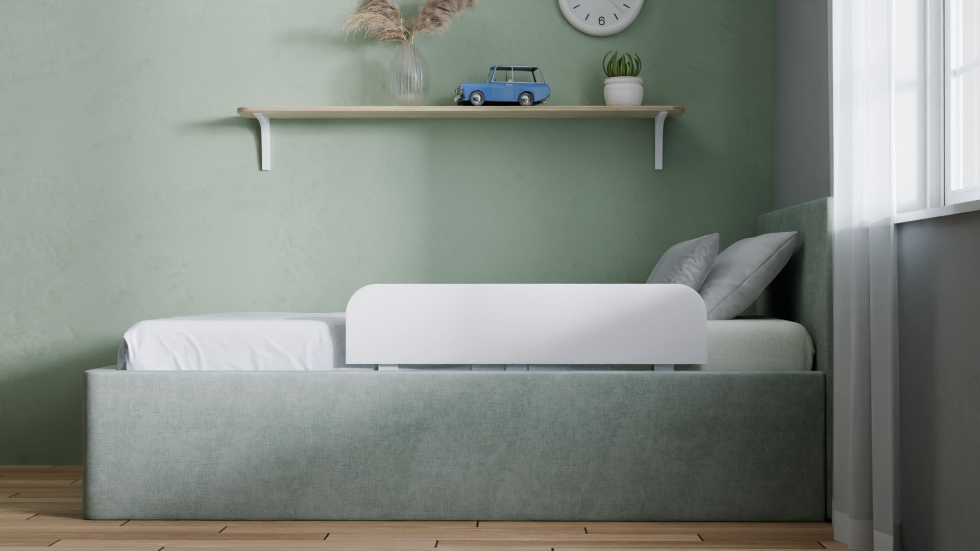 Barandilla de Cama Infantil 90 x 20 cm, Color Blanco, protección anticaídas Estable sin Necesidad de taladrar, protección de Cama de Laminado, fácil instalación Debajo del colchón
