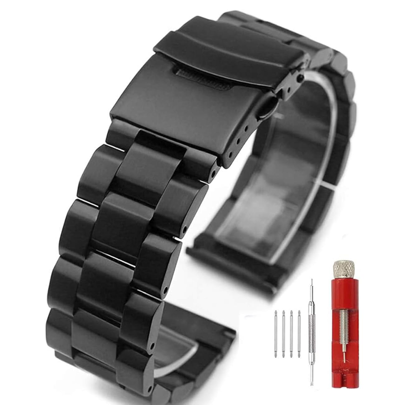 Silver/Black Stainless Steel Watch Bands Brushed Finish Watch Strap 18mm/20mm/22mm/24mm Double Buckle Bracelet