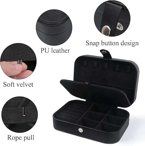 Miniatura 5 de Joyero de viaje, estuche de joyería de viaje mejorado, joyeros portátiles para mujeres, caja de joyería de piel sintética, organizador de joyas de