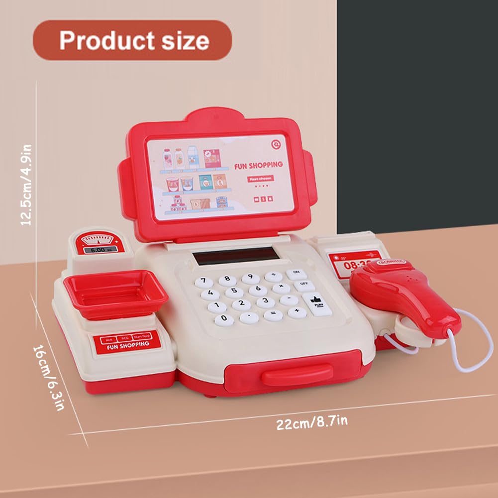 PLUSHCEWT Toy Cash Register for Kids Toy Till with Scanner Calculator Weigh Pop-up Drawer and Pretend Money Set Educational Shopping Till Role Play Toy for Toddlers Boys and Girls Ages 3-5 (red) - Image 2
