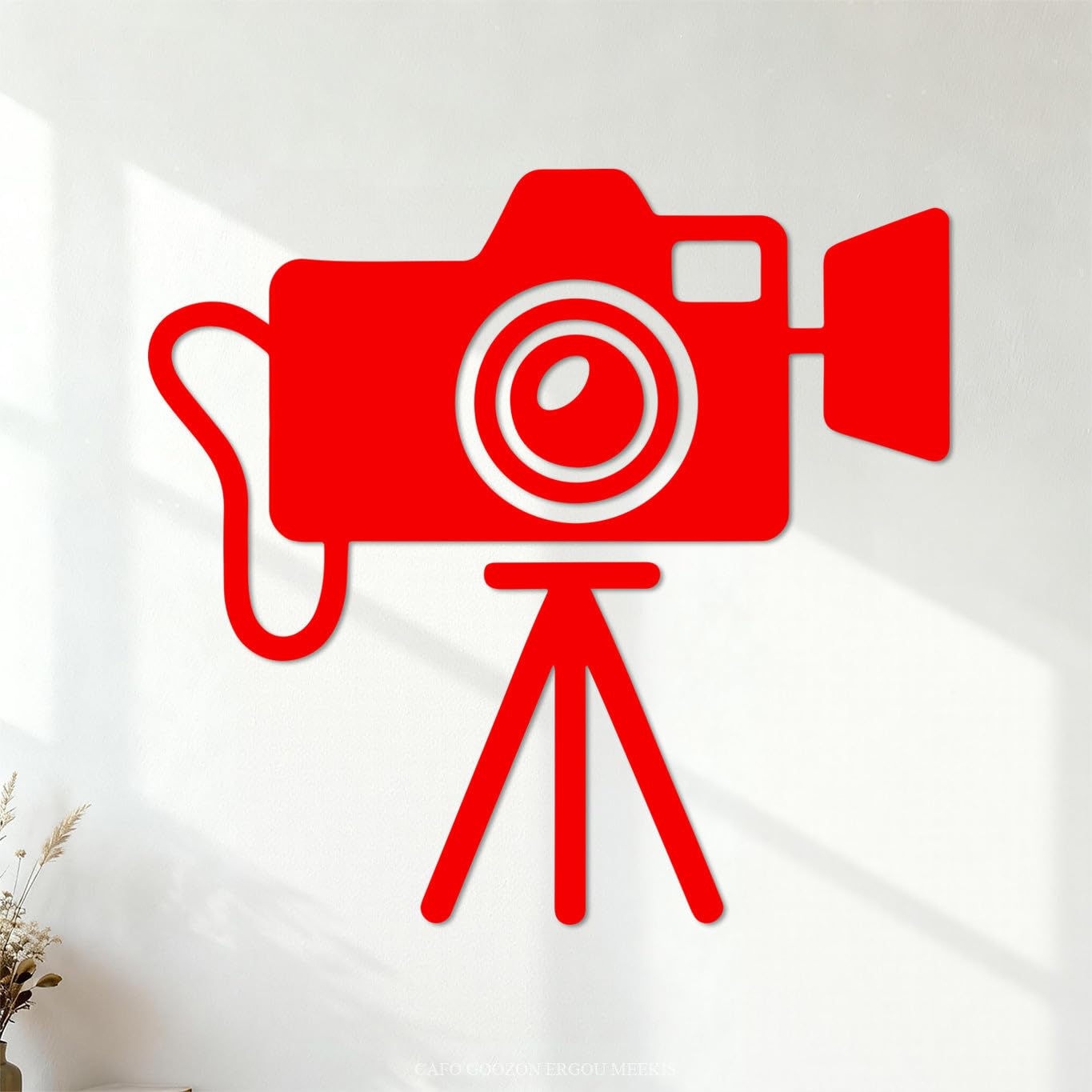 Wall Vinyl Sticker Decor Silhouette Line Art and Fill Camera Icon 72x76.4cm Waterproof Red