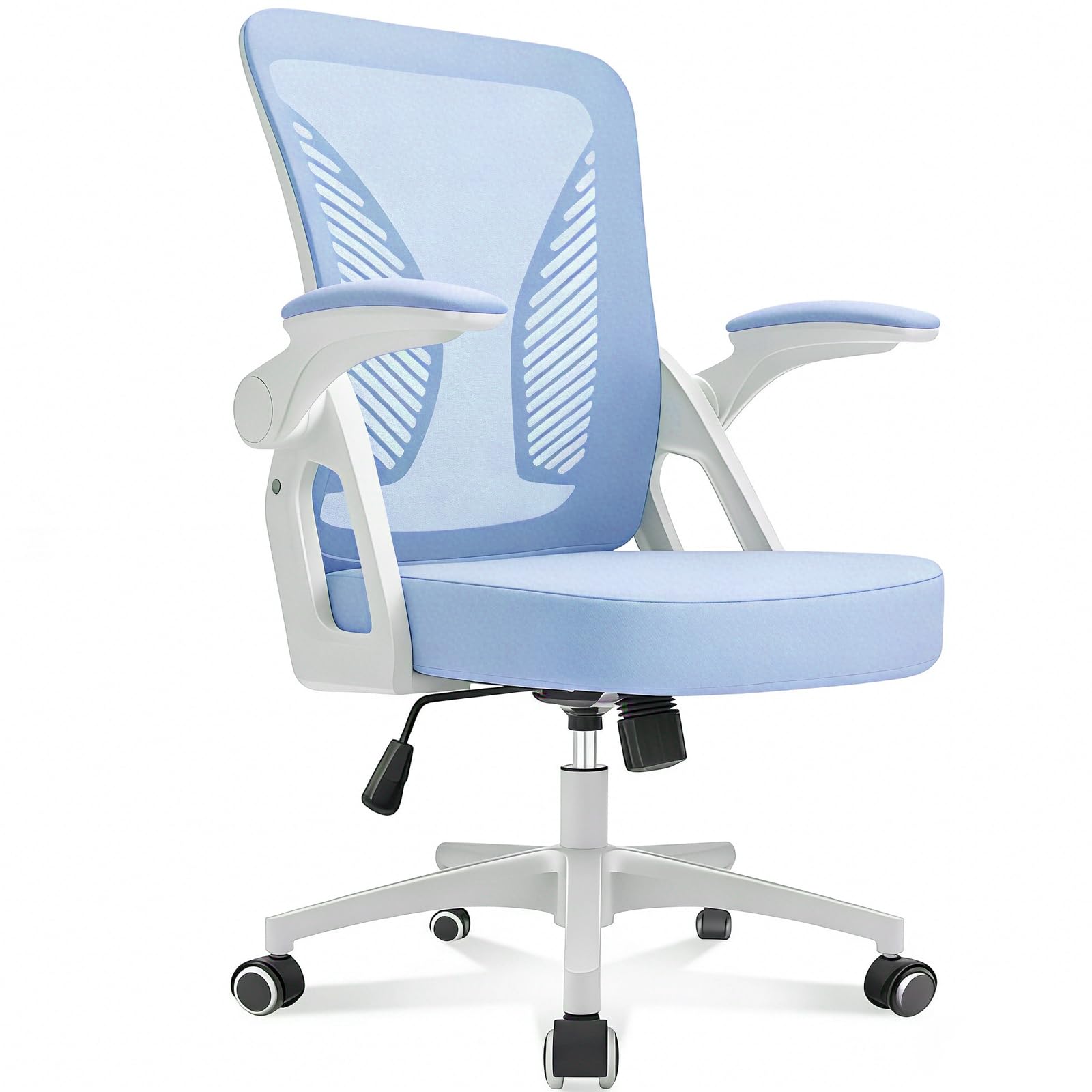 Durrafy Ergonomic Office Chair, Desk Chair with 90° Flip-up Armrests, Lumbar Support & Height Adjustable, Breathable Swivel Computer Chair with Tilt Function, Mid-Back Mesh Chair (Blue)