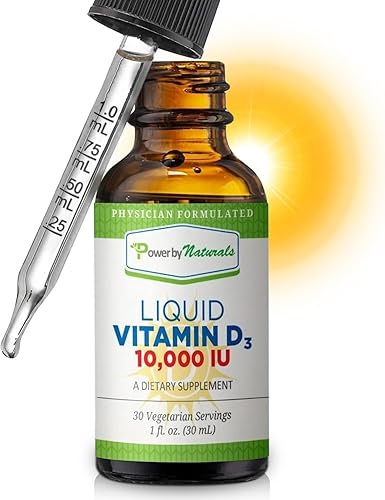 Power By Naturals Vitamina D3 Gotas líquidas de 10000 UI – Vitamina D3 de alta potencia para fortaleza ósea de adultos y apoyo inmunológico – Sin
