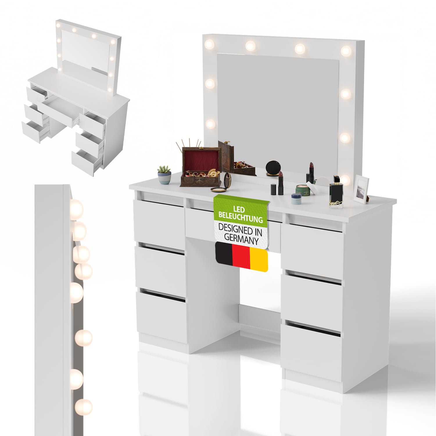 Juskys Schminktisch Talea mit LED-Spiegel