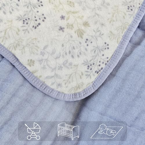 Image of Muslin Blankets 100% Cotton 6-Layer Gauze Floral Pattern Throw Blanket Lightweight Soft and Breathable Queen Bed Blanket for Sofa Couch Bed Coverlet Both Sides (Leaves Purple, Queen 90 inch X 90 inch)