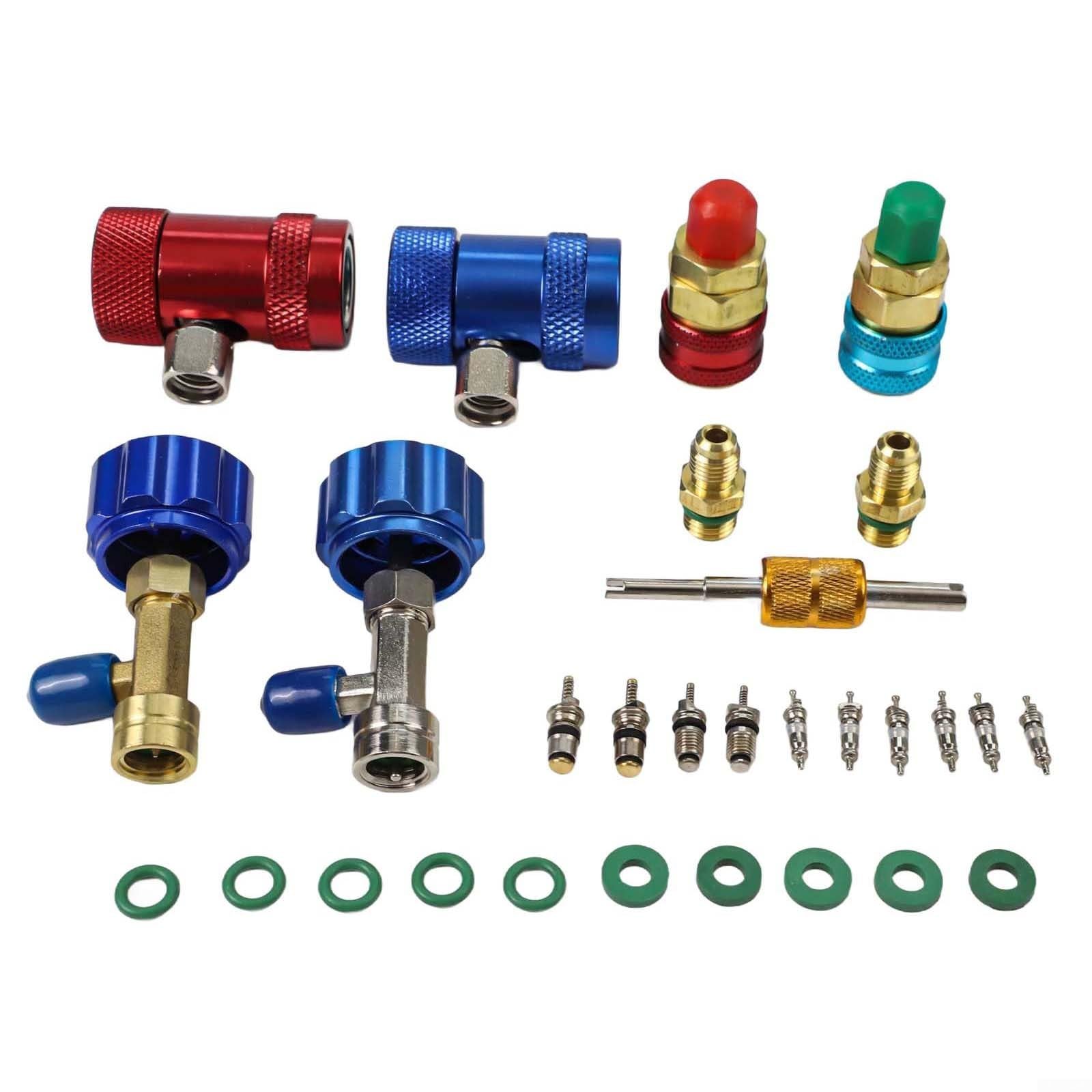 Kit 29 Raccordi AC Auto per r1234yf R134a Ottone Kit 29 Raccordi | 29 essenziali, ottone , alta/bassa pressione, compatibilità per multipla, perdite
