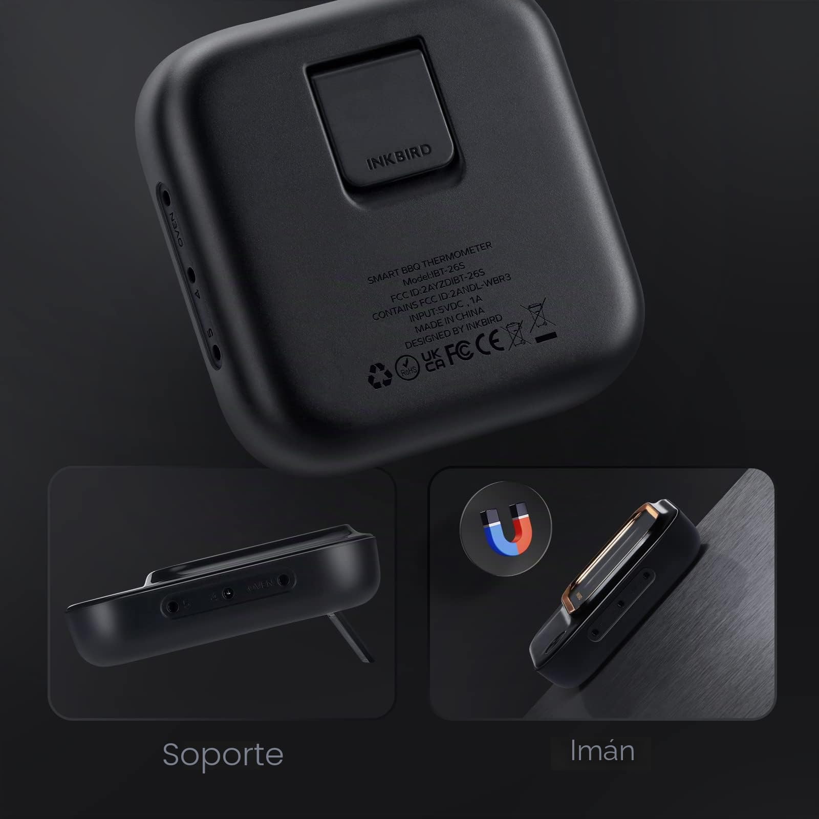 Inkbird IBT-26S - Termómetro Carne, Termómetro Cocina de Bluetooth 5.1 Señal de 70 m y WiFi 5 G, con 4 Sensores de Temperatura, Soporte Magnético, Recargable por USB, Termómetro para Barbacoa