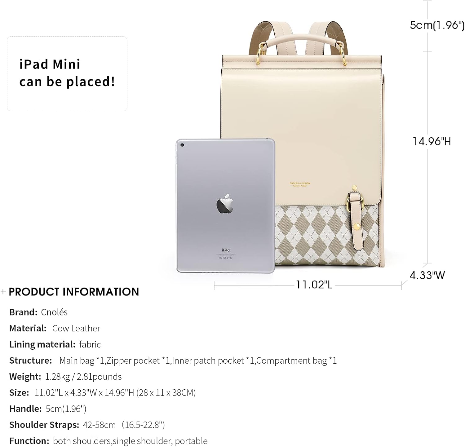 Cnoles Leather Backpack Purse For Women Fashion Ladies Vintage Bag Casual College Travel Backpacks Large bags White - Image 2