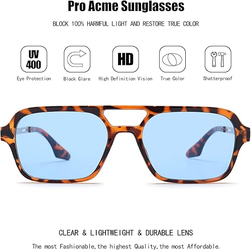 Vista 3 de Pro Acme Lentes de sol estilo aviador planos vintage de los años 70 para mujeres y hombres, lentes rectangulares de marco pequeño, protección UV400