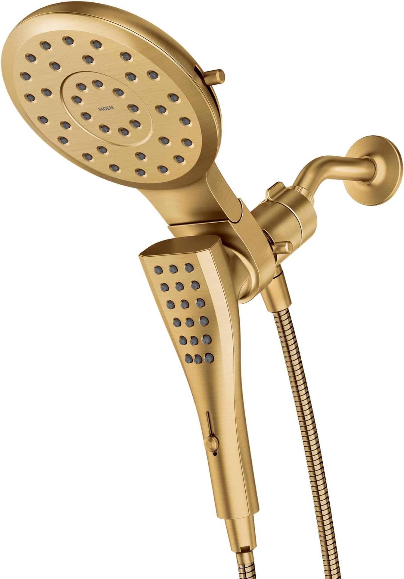 - Verso Brushed Gold Eight-Function Eco Performance 7" Wide Spray Shower Head and Detachable Handshower Combo with 72" Hose, 220C3EPBG