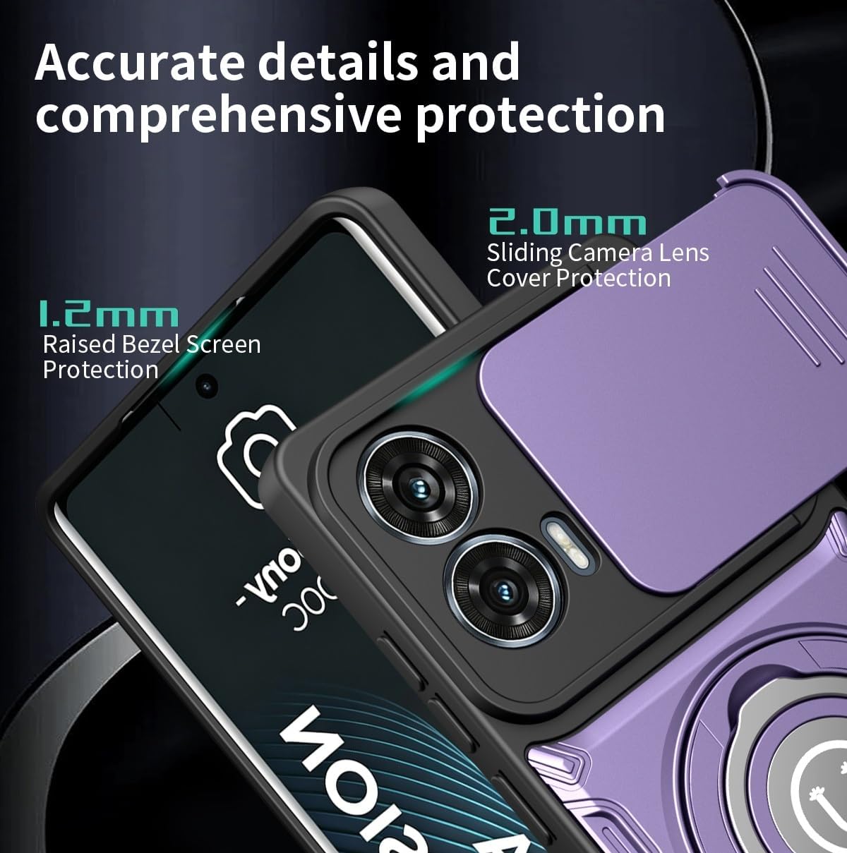 Protective Back Case Cover for Motorola Moto Edge50 Fusion 5G Case, Shockproof Phone Cover with Built-in Kickstand & Slide Camera Protector, Heavy Duty Drop Resistant Full Body Protective Case Blue