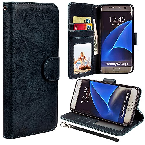 UrSpeedtekLive S7 Edge Case, Galaxy S7 Edge Wallet Case, Luxury PU Leather Flip Wallet Case Cover with Card Slots Magnetic Closer & Kickstand for Samsung Galaxy S7 Edge - Black