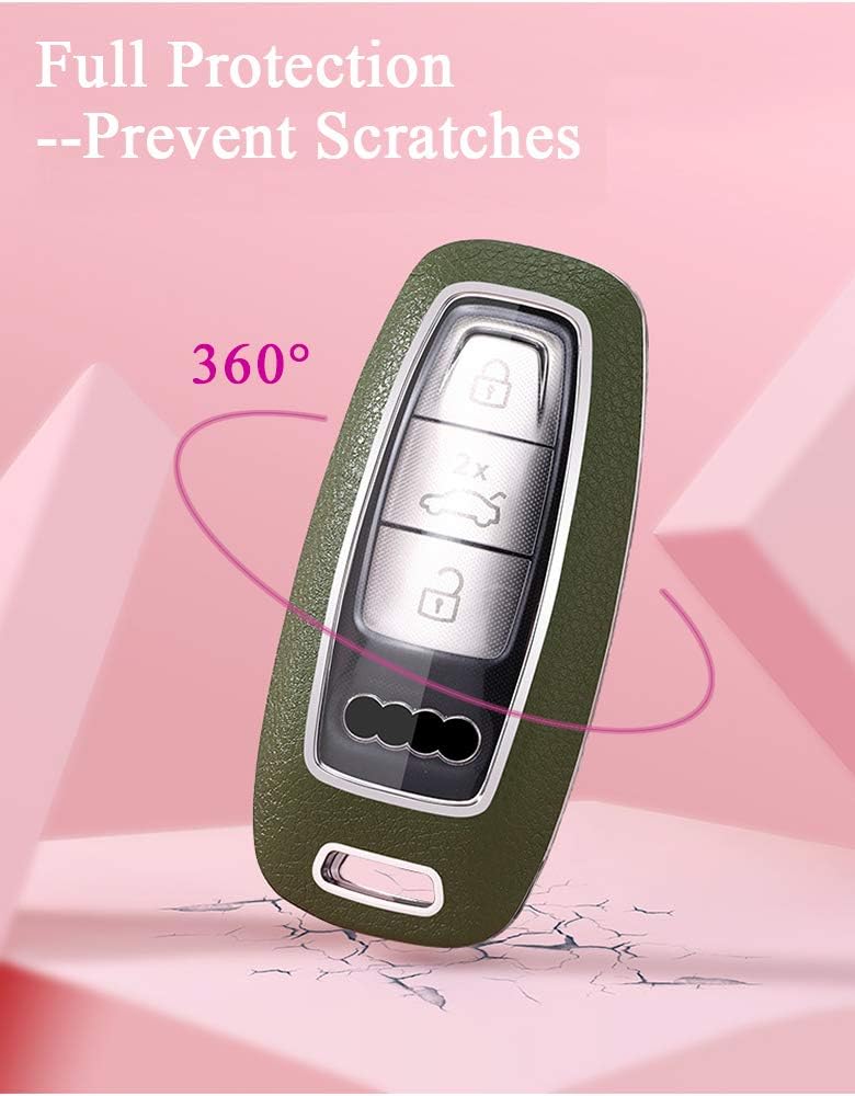 SANRILY 3 Button Key Fob Cover for Audi A8 A6 A7 C8 E-Tron 2019 2020 Keyless Remote Key Holder ABS Leather Key Protective Case with Keychain Pink
