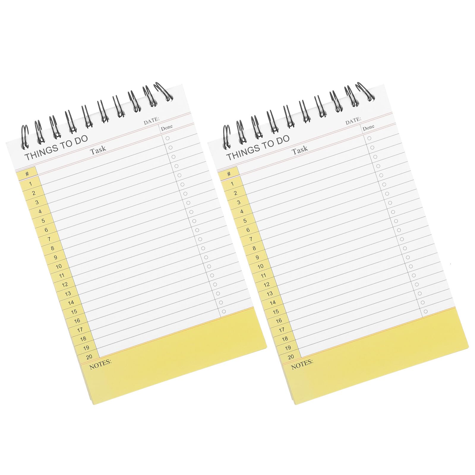 Spiralnotizblock Gelb 2 Stück-pack mit Spiralbindung und 360° Rotation | Abreißplaner mit Integrierter To Do Liste, 21x14cm, Papier und Metall, Einschulung Feier