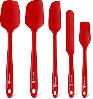 Silicone Spatula Set One-piece Seamless - Spatula Set 5pcs Red High Heat Resistant Non Stick Bakery Flexible BPA Free Dishwasher Safe Kitchen Utensils Bakeware Cookware Baking Mixing By CasaVida