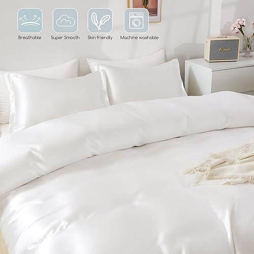 Miniatura 3 de HOdo Home - Juego de funda de edredón de satén tamaño individual, 3 piezas, funda de edredón tipo seda, juego de ropa de cama ultra suave y