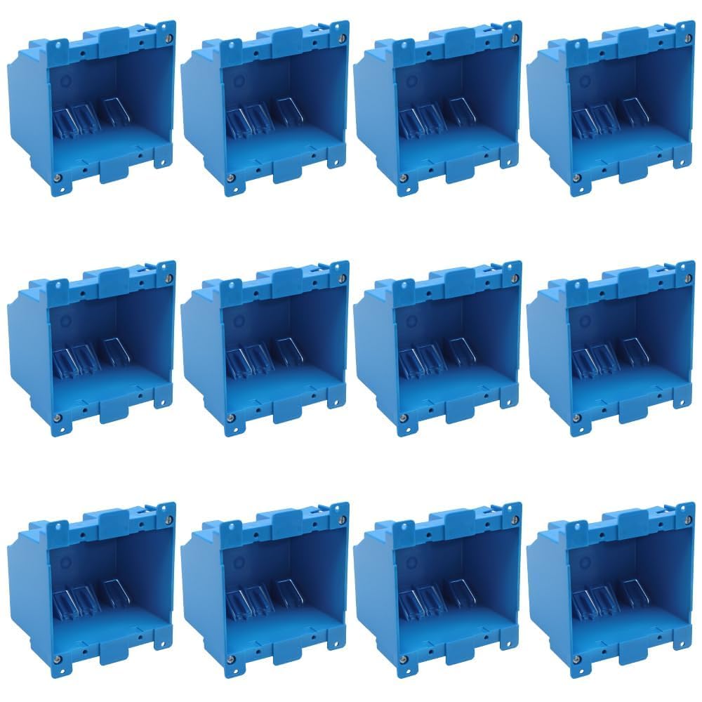 3 x 4 blaue Steckdosenbox mit doppeltem Gang, elektrische Box für alte Arbeiten, 11,4 cm Länge x 10,2 cm Breite x 6,4 cm Tiefe, PVC, alte Arbeit Steckdose für Bauarbeiten (12 Stück)
