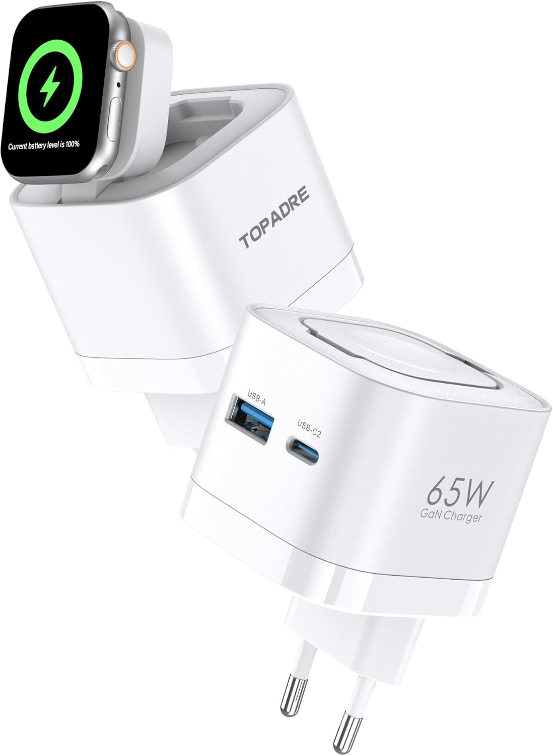 Ładowarka USB-C 65 W do Apple Watch, USB-C ładowarka 3 w 1 do iPhone'a 65 W, szybka ładowarka PD 3.0 do iWatch 11/10/9/8/7/Ultra/SE, zasilacz do MacBooka Pro/Air, iPad Pro/Air White