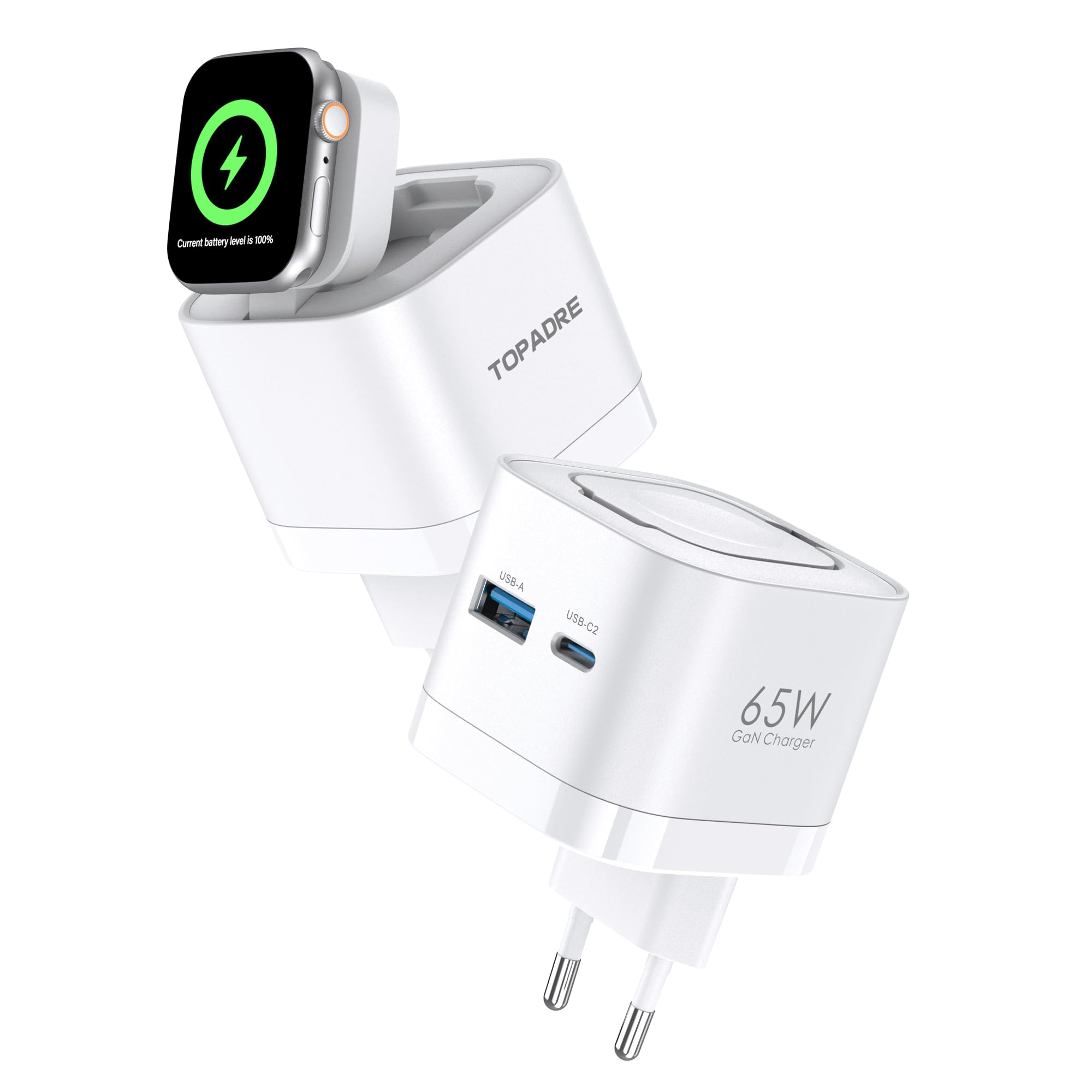 Chargeur USB-C 65 W pour Apple Watch, Chargeur USB-C 3-en-1 pour iPhone 65 W, Chargeur Rapide PD 3.0 pour iWatch 11/10/9/8/7/Ultra/SE, Adaptateur Secteur pour MacBook Pro/Air, iPad Pro/Air, Blanc