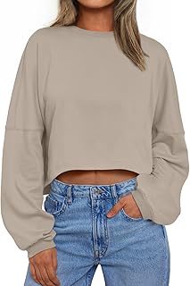 Trendy Queen Cropped Sweatshirts for Women Oversized Crewneck Sweaters L...