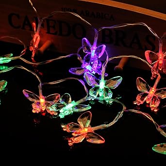 Butterfly Solar String Lights Outdoor 23 Ft 50 LED Waterproof Fairy Firefly Flicker Lights with 8 Lighting Modes for Garden Yard Lawn Patio Grass Wedding Christmas Decoration Multicolor