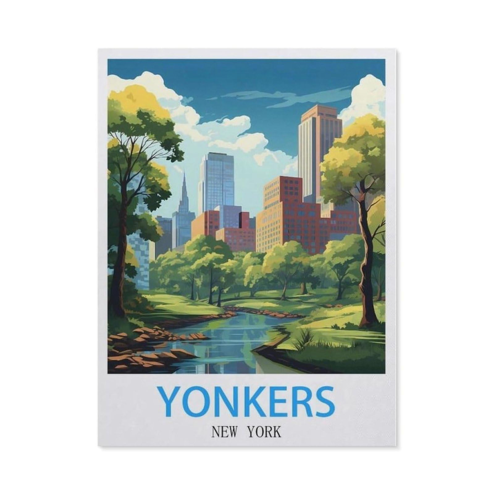 Beayodkp （50 X 60 Cm/19.68 X 23.62 Inches） 5D Diy Diamond Painting Kit，Yonkers New York Vintage Travel Posters，Crystal Mosaic Full Drill Round Diamond Painting Embroidery Accessories-Cc85