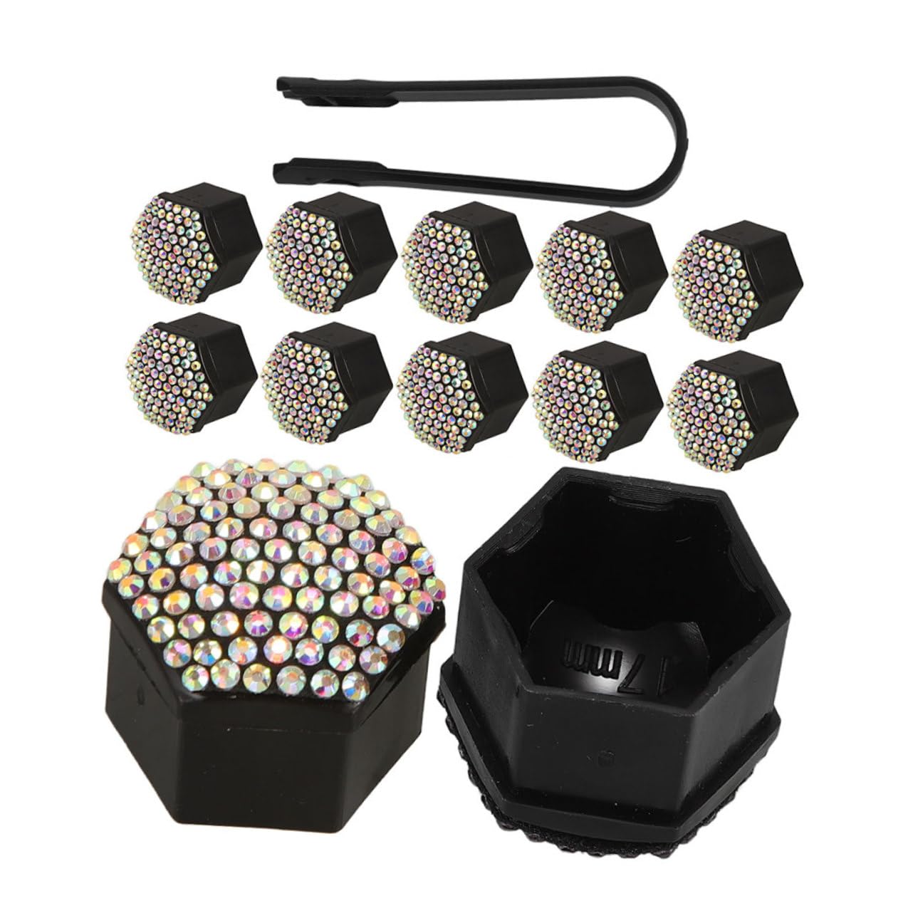 FELTECHELECTR 20pcs Bling Wheel Nut Covers Decorative Hub Caps for Trailers Semi Trucks Sparkling Lug Nut Caps Easy Installation Black Silver Finish Enhance Wheel Aesthetics