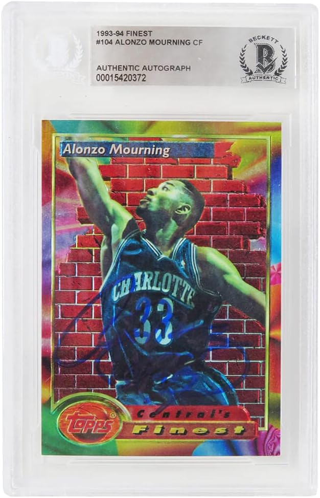 Alonzo Mourning Signed Hornets 1993-94 Topps Finest Basketball Card #104 (In Blue) - (Beckett Encapsulated)