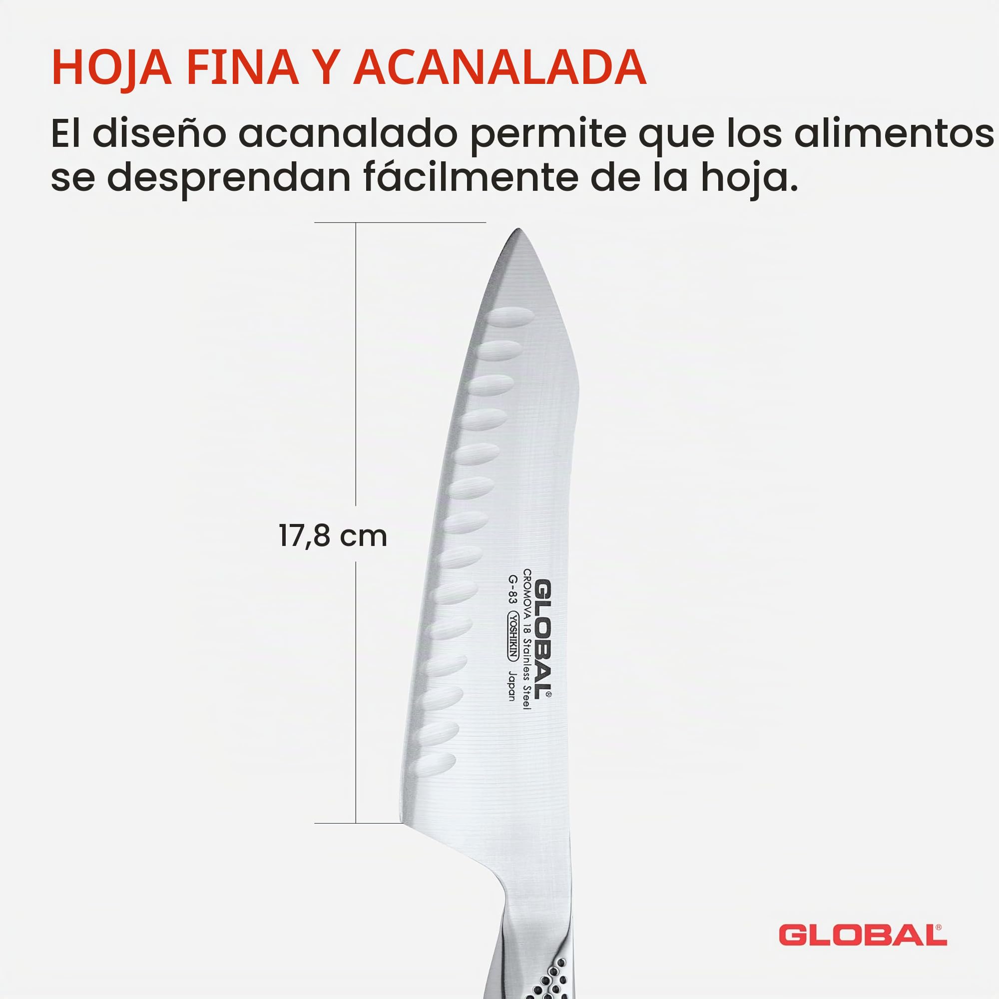 Global Cuchillo de Cocinero Oriental alveolado, 18cm, G- 83
