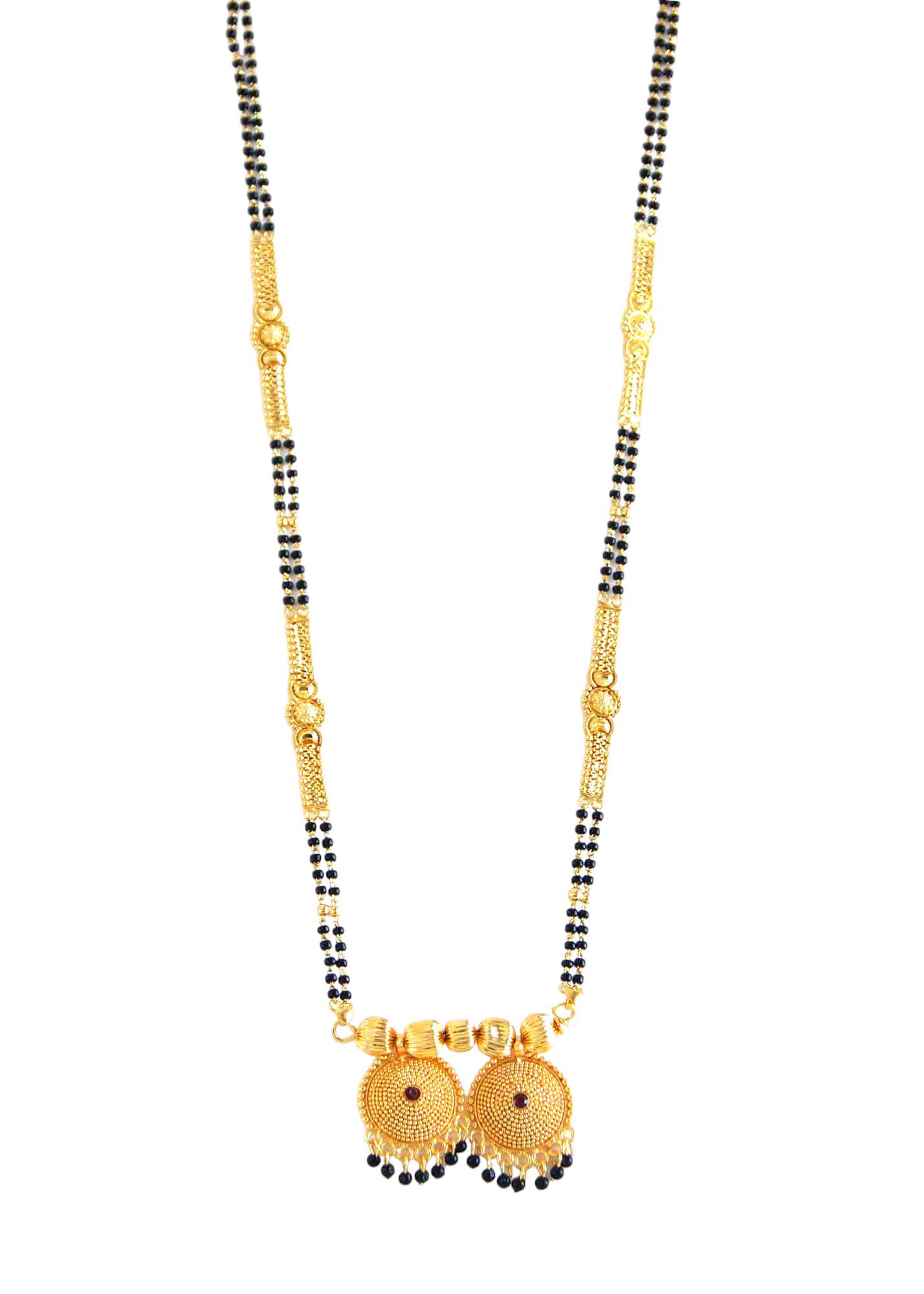 Gold Plated Stylish 2 Line Long Chain Black Beads Mangal Sutra Tali/Tanmaniya/Nallapusalu/Mangalsutra for Women-image-19