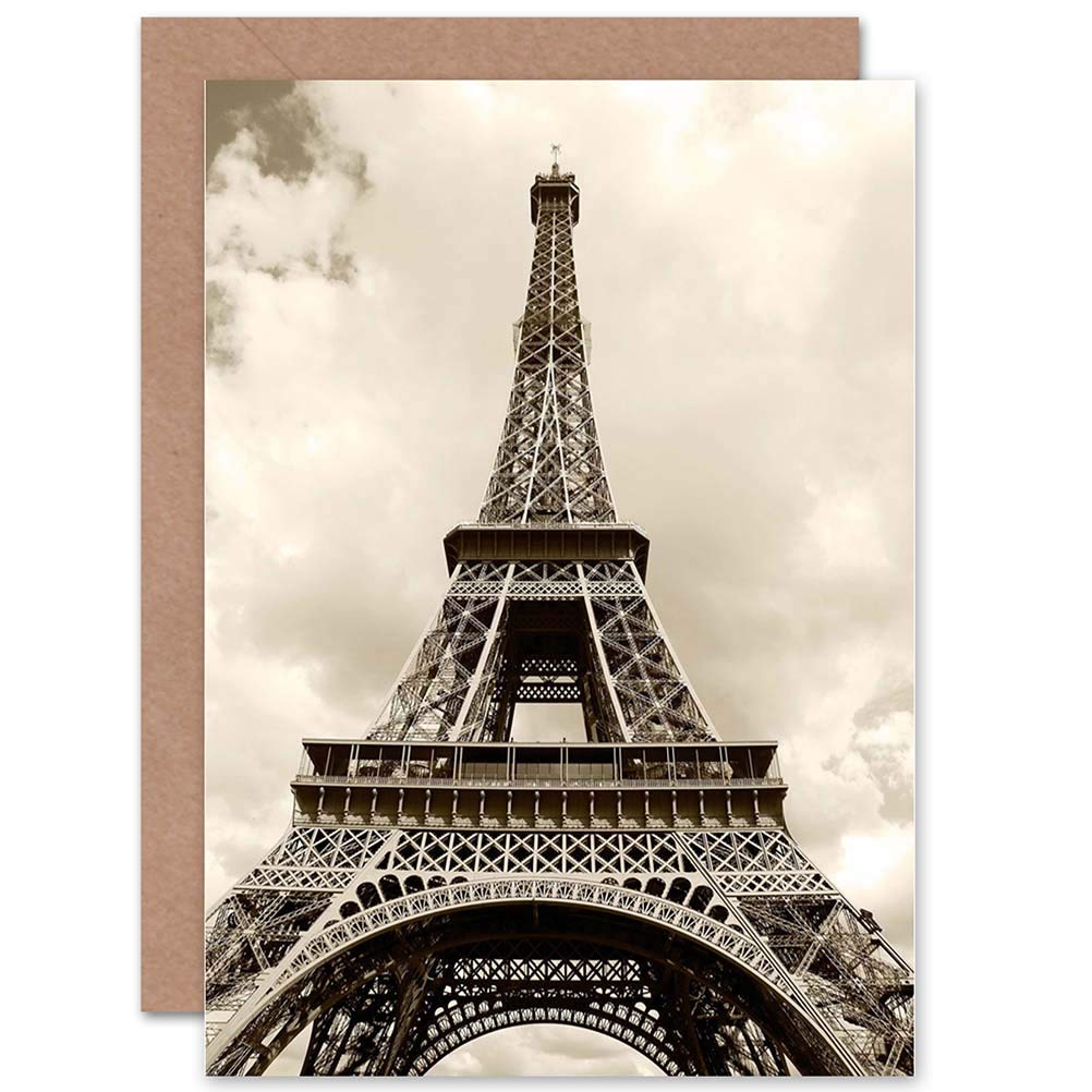 Wee Blue Coo Single Card Eiffel Tower Sepia Paris France Iconic Birthday Blank Greetings Card