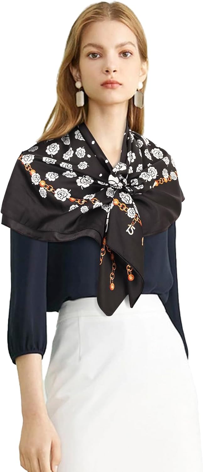 EXTREE Women's 35 inch Fashion Headscarf Silk Satin Scarf for Hair Wrapping at Night Bandana Square Scarf for Sleeping