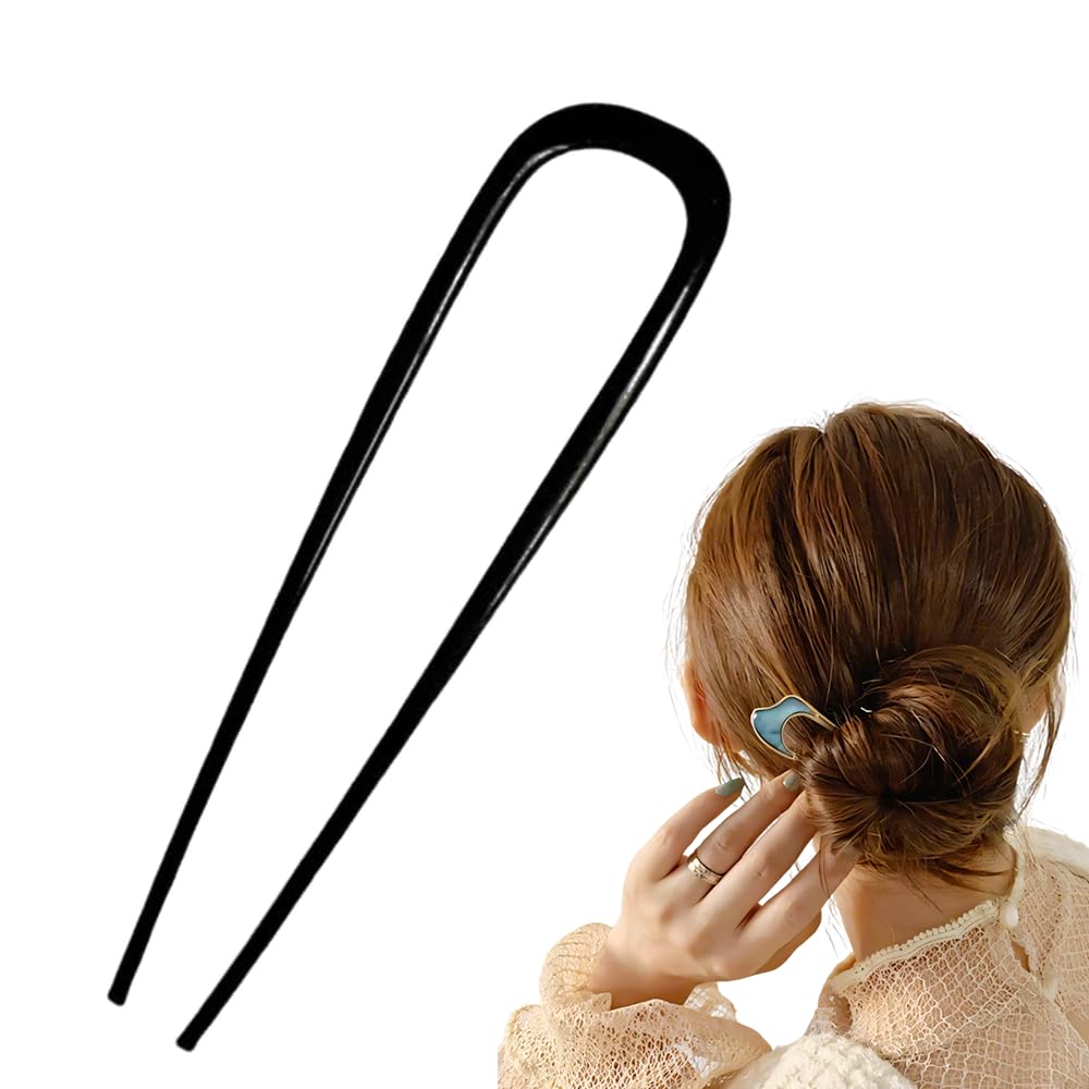 Pinza para el cabello en forma de U, horquilla vintage para mujer, elegante accesorio para el cabello, ideal para moños y moños franceses, diseñada para una sujeción segura (2 unidades en negro).