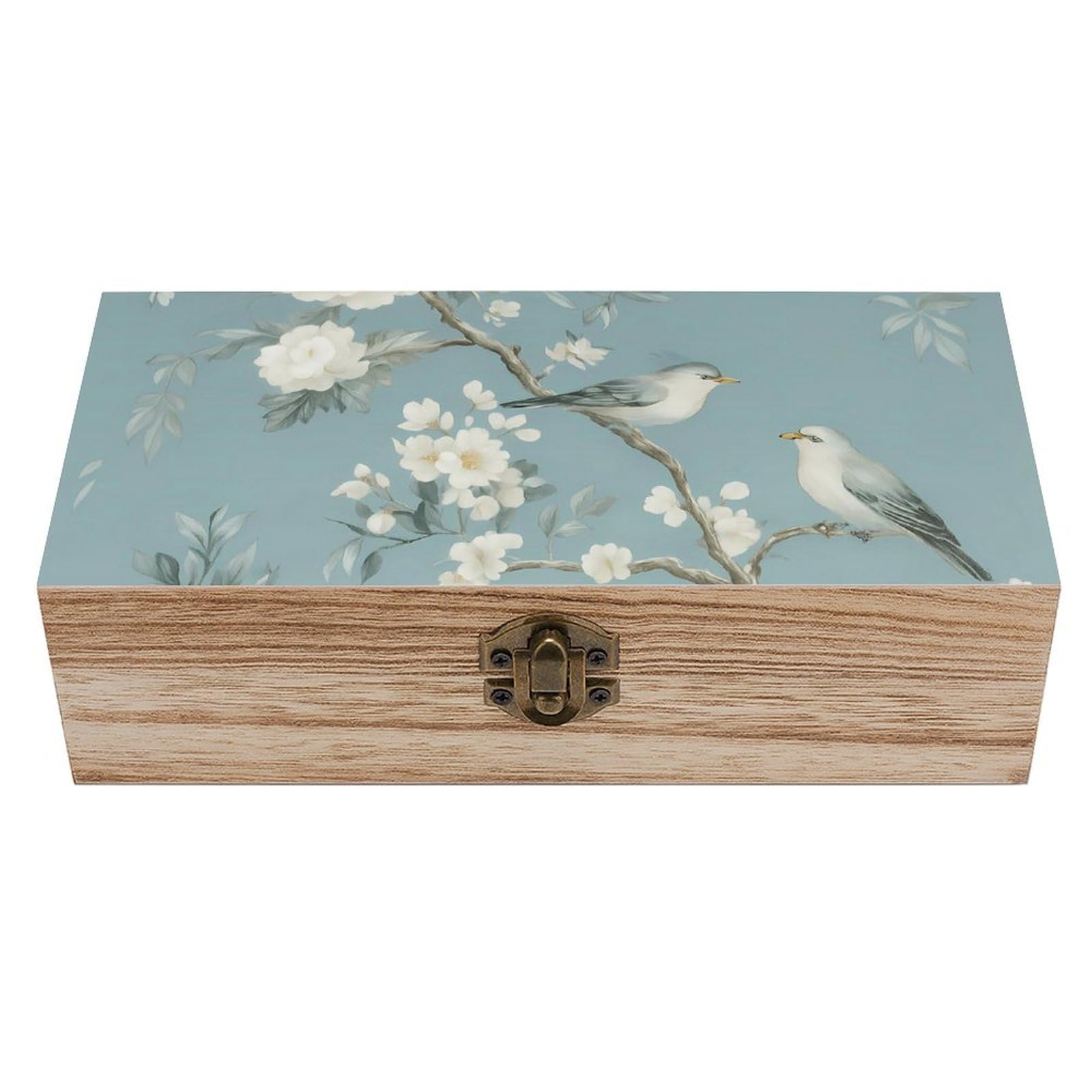 HLBSDM White Black Gradient Birds on Branch Retro Wooden Storage Box Jewelry Art Gift Boxs Decorative Keepsake Boxes