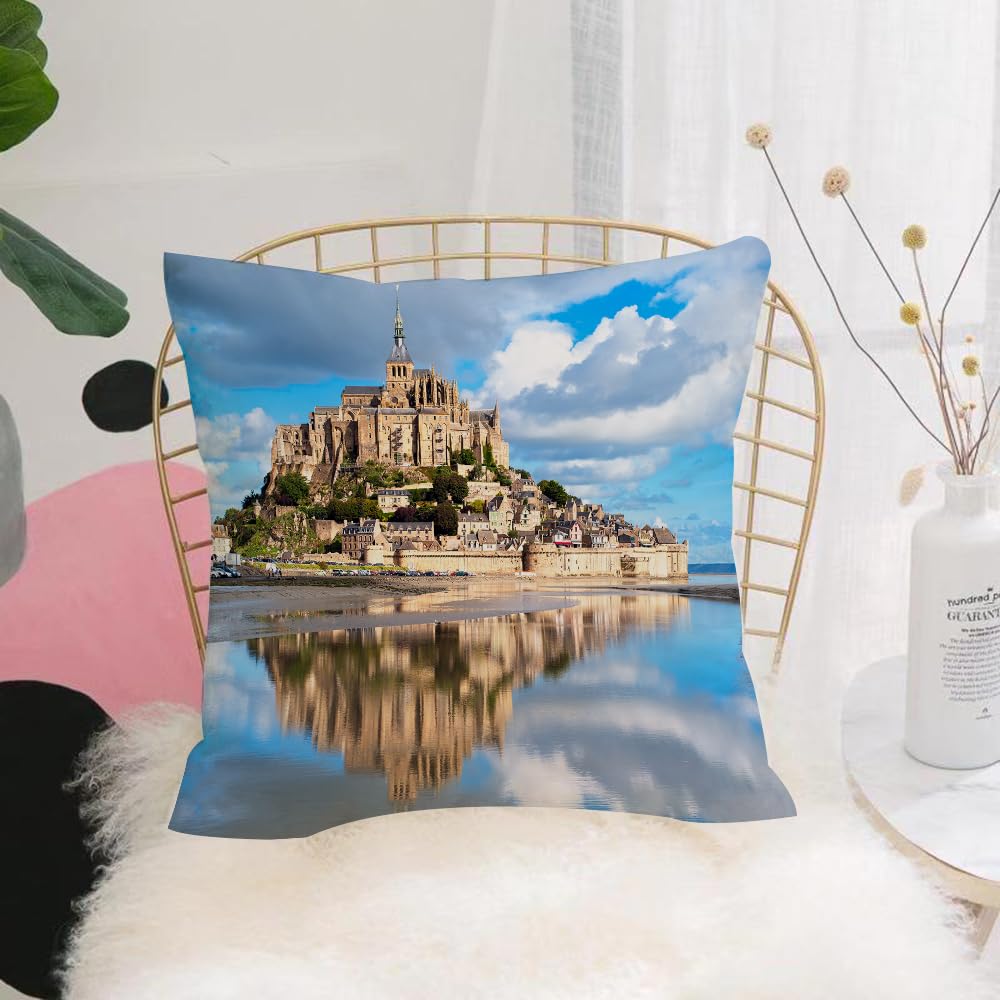 HYMSXW Cushion Cover,Throw Pillow Case Home Decorative for Living Room Bedroom Sofa Chair 20X20 Inch,Chillon Castle Switzerland Famous Scenic Medieval Castle Lake Geneva Rock Alps,Pillowcase 50X50cm