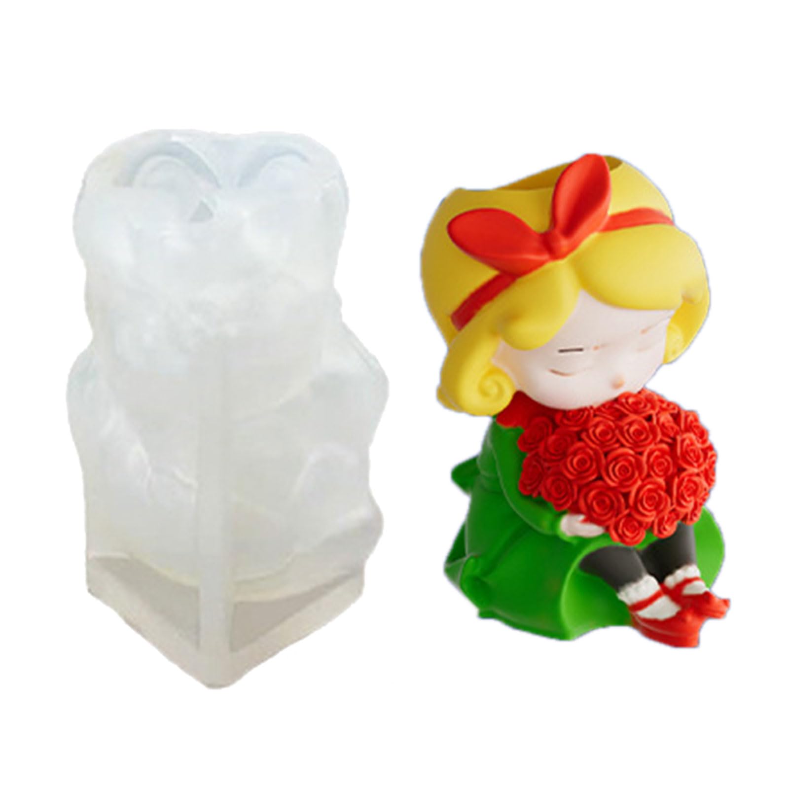 ZBIianxer Silicone Featuring Long Hair Girl with Planter for Art and Plasters Decorations Silicone