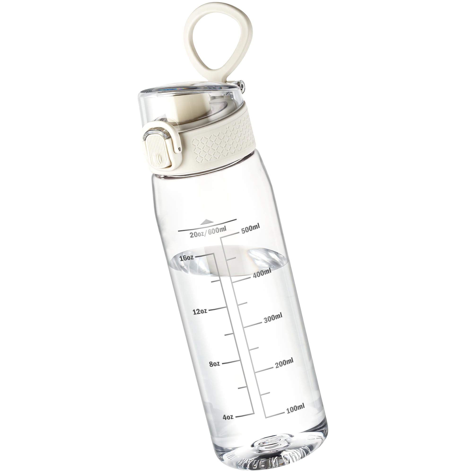 GOPPUS 600ML/20OZ Clear Tritan Water Bottle with Spout Lid (No Straw) Transparent Drinks Bottle Carry Handle Measured Bottles with One Hand Open Lid Leakproof Sport Bottles BPA Free