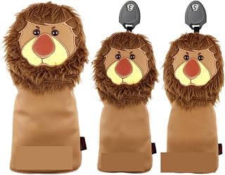 Golf Club Head Cover Golf Head Cover Cute Lion Golf Wood Cover for Driver Fairway Hybrid Club PU Leather Waterproof Plush Head Protector #135UT Protect Your Golf Club Out of Damage
