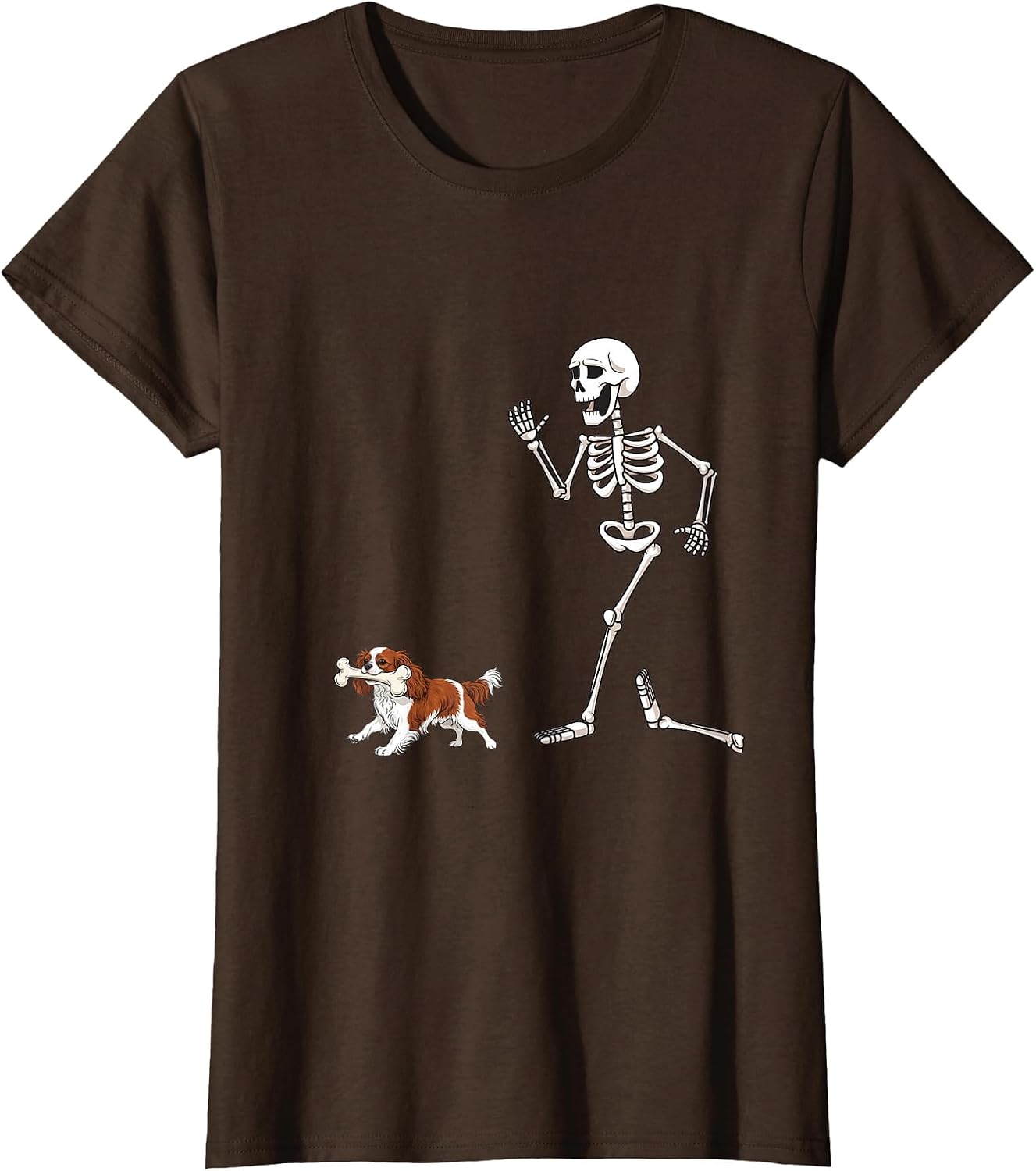Funny Halloween Cavalier King Charles Spaniel and Skeleton T-Shirt