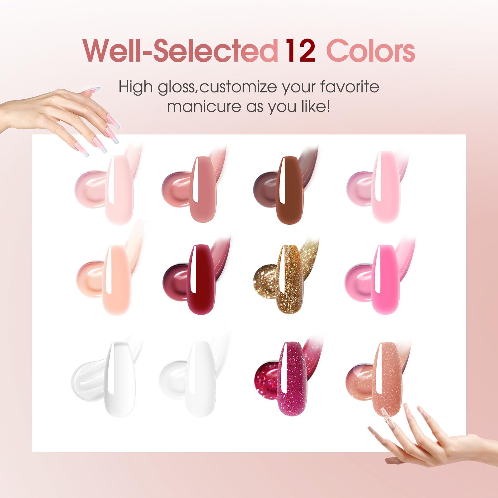 ROSALIND Uñas Poligel Kit Completo, 12pcs 10ml Gel Extensión de Uñas con UV Lámpara, Base&Top Coat, Nail Art Kit Uñas de Gel Completo para Bricolaje en Casa & Profesionales Salón
