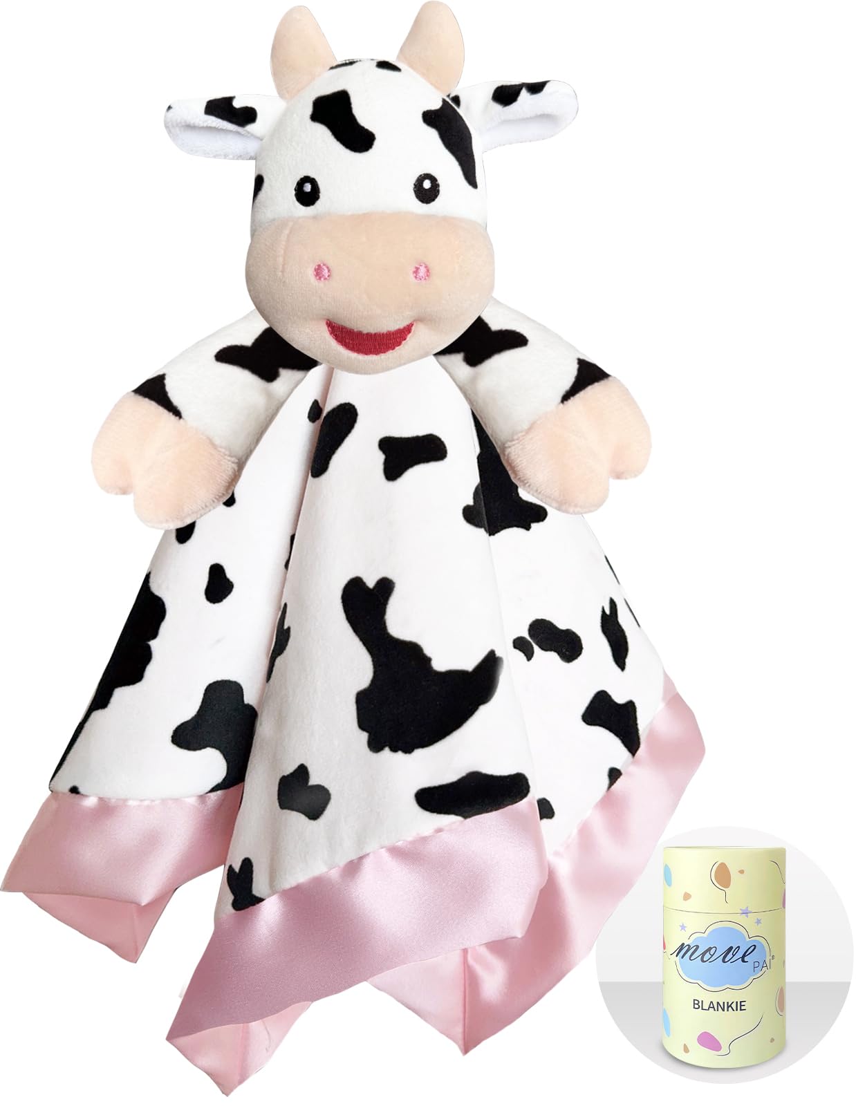 Baby Security Blanket, Soft Baby Lovey Toy Blanket for Girls, Snuggle Toy Lovie Newborn Gift, Stuffed Animals Cow 16 Inch