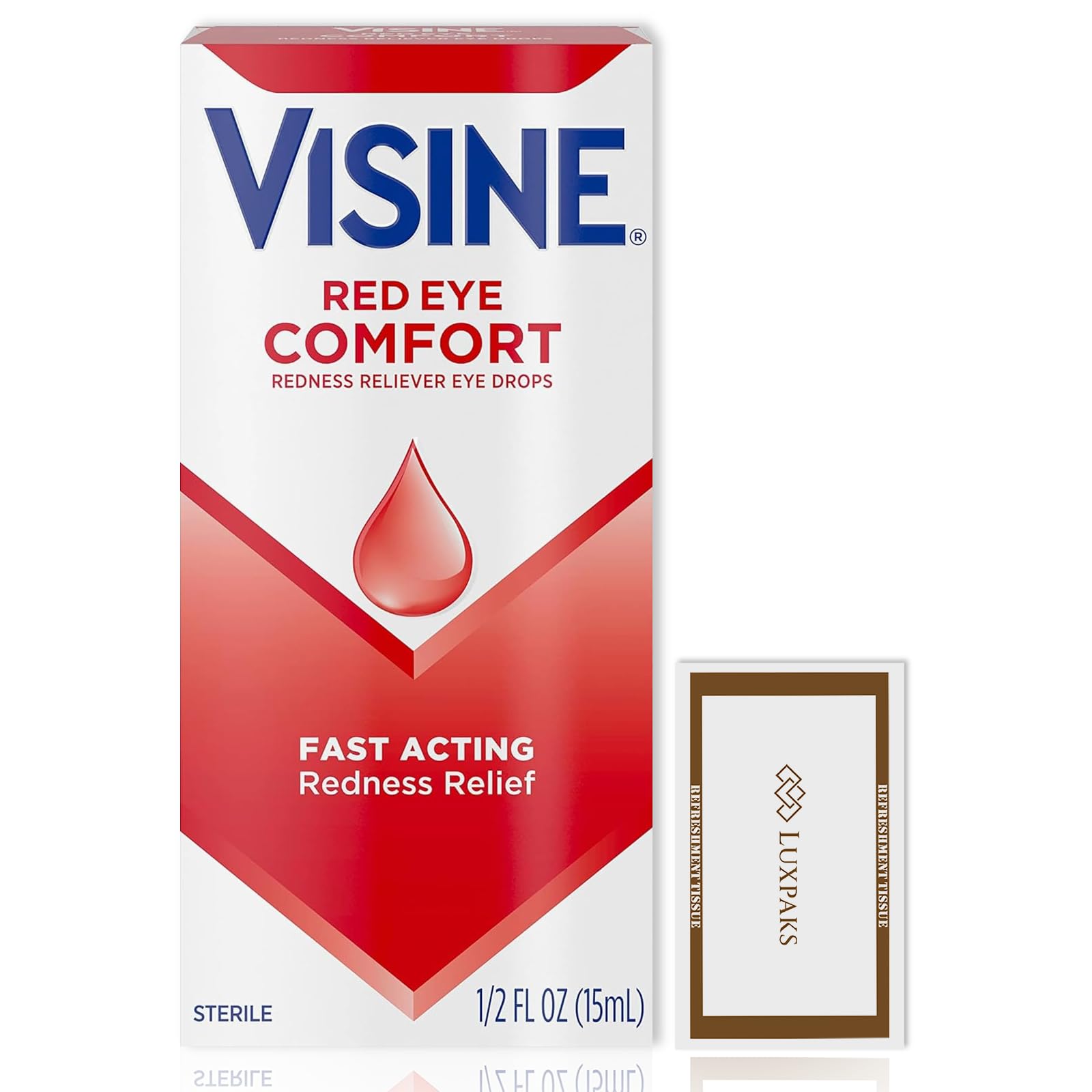 Ensemble de soins pour les yeux : contient des gouttes pour les yeux rouges Visne fournies avec une lingette nettoyante LUXPAKS, 1,5 oz